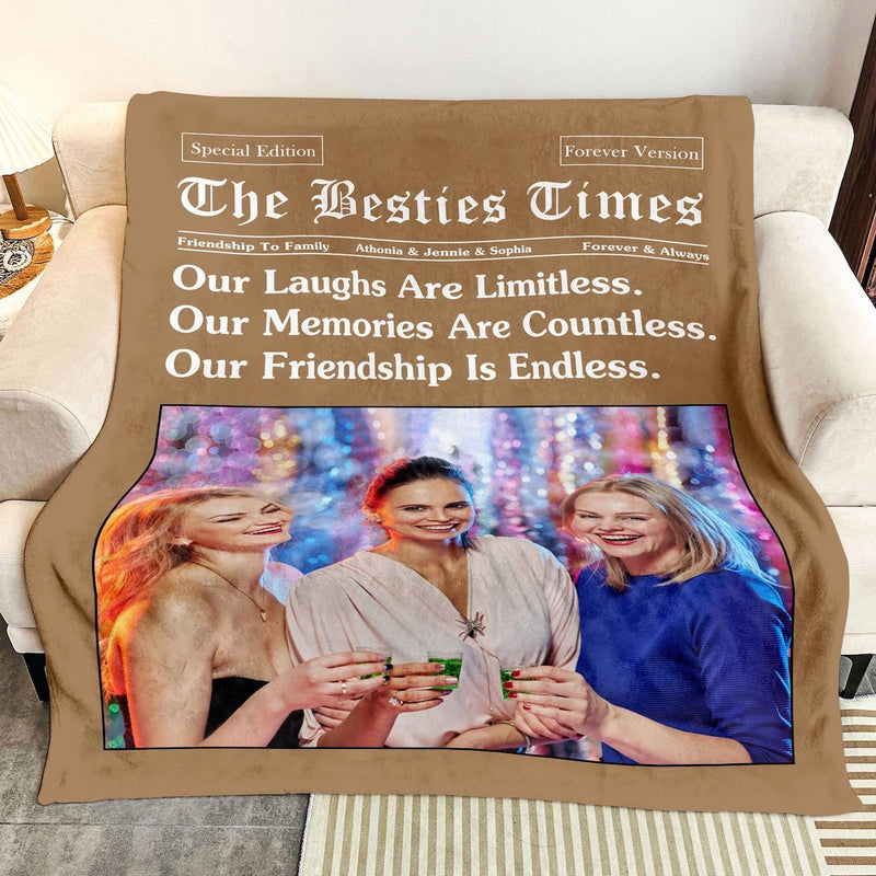 The Besties Times - Custom Photo Blanket, Friendship Blanket, Best Friend Birthday Gift For Her, Personalized Best Friend Bestie Photo Blanket