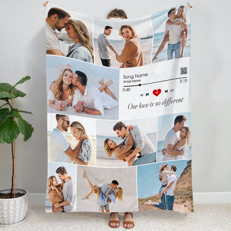 Custom Photo Blanket with Song - Valentine Day Gift, Custom Music Photo Blanket, Anniversary Gift for Boyfriend, Husband, Girlfriend, Wife