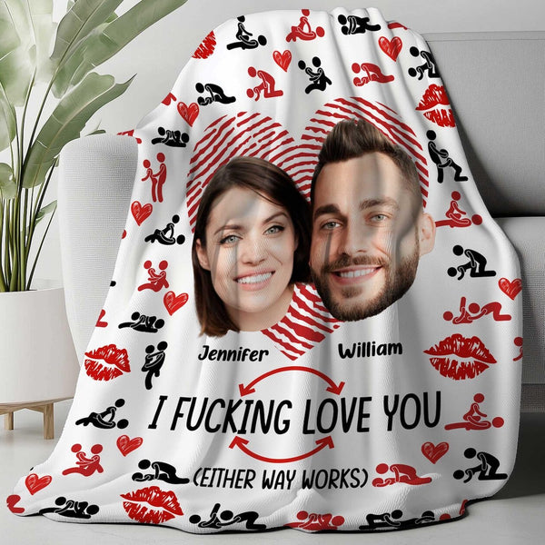 I Love You - Funny Personalized Couple Photo Blanket - Romantic Birthday Valentine's Day Wedding Anniversary Gift for Couples Wife Husband Boyfriend Girlfriend