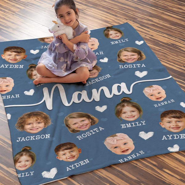 Personalized Photo Blanket for Grandma Mom Grandpa Papa - Custom Mother’s Day Birthday Gift for Nana