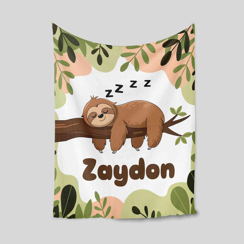 Personalized Name Sloth Baby Blanket - Unique Kids Blanket Sloth Lover Gift