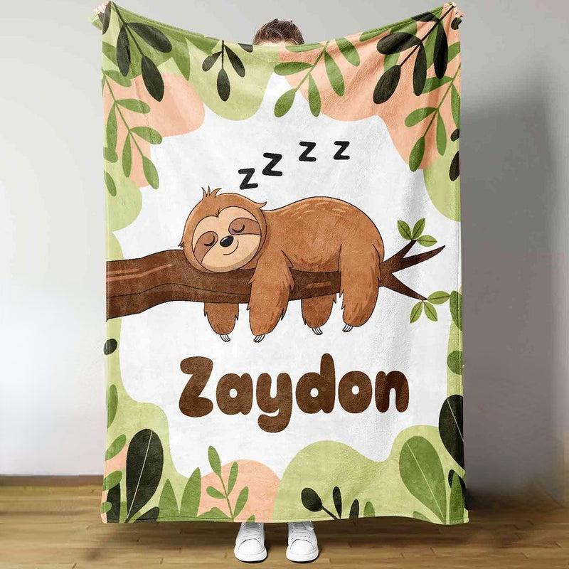 Personalized Name Sloth Baby Blanket - Unique Kids Blanket Sloth Lover Gift