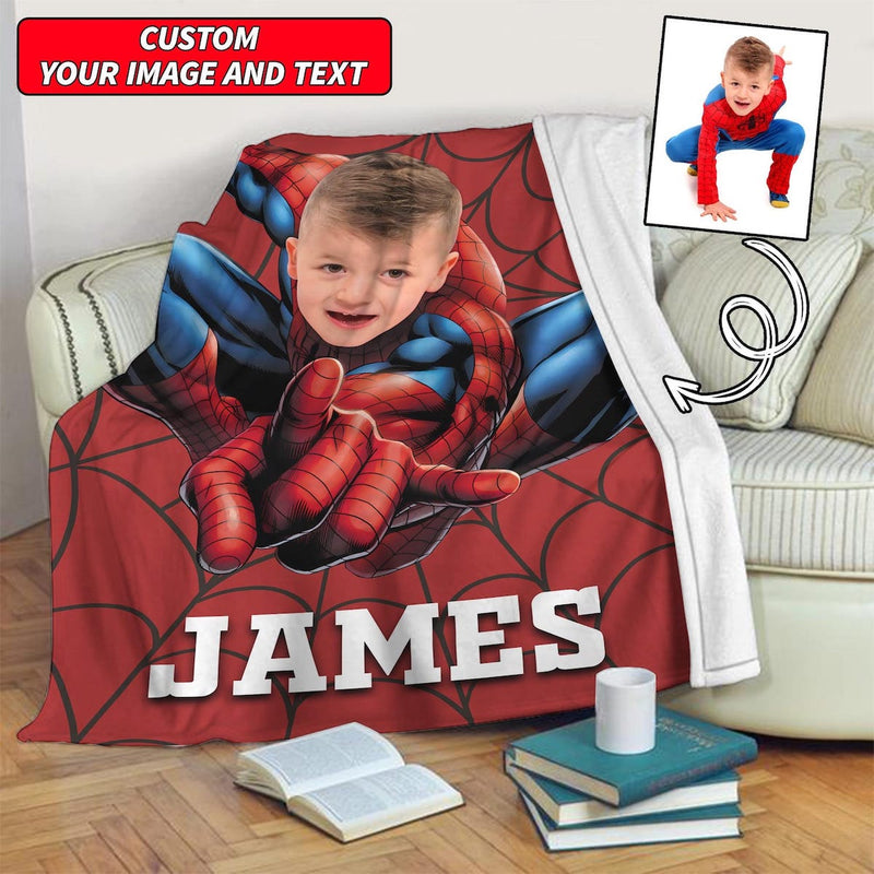 Personalized Spiderman Blanket with Photo - Unique Gifts for Kids - Spider Hero Gift For Kids, Spider Birthday Theme Party, Superhero Christmas Gift For Family