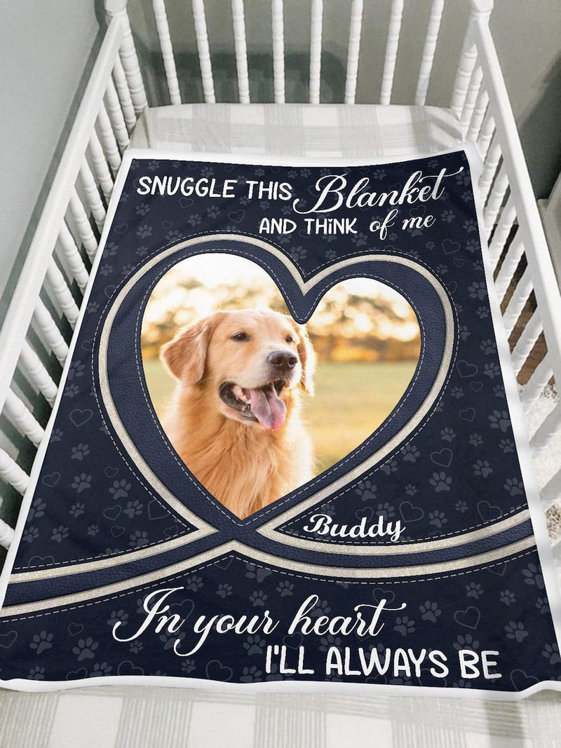 Snuggle This Blanket And Think Of Me - Custom Dog Photo Memorial Blanket, Personalized Dog Loss Pet Memory Gifts, Pet Loss Keepsake Remembrance Gift For Dog Mom Dad Bereavement Gift