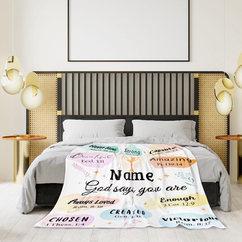 God Says You Are Positive Blanket - Personalized Christian Blanket with Name -Easter Gift, Inspirational Gift for Mom Kids Boys Girls