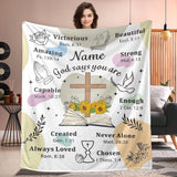 God Says You Are Positive Blanket - Personalized Christian Blanket with Name -Easter Gift, Inspirational Gift for Mom Kids Boys Girls