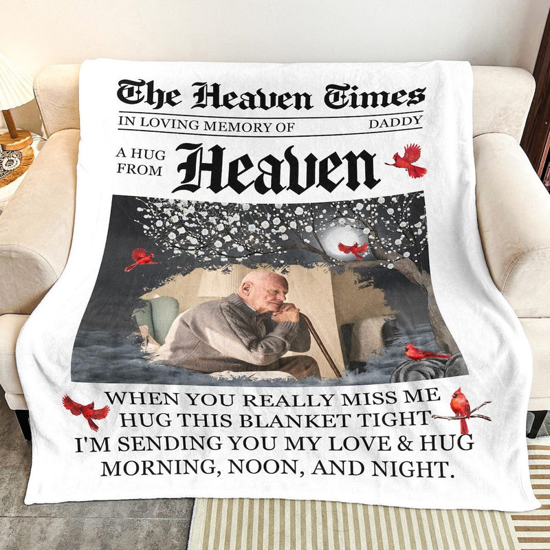 A Hug from Heaven - Custom Memorial Blanket with Photos for Loss of Loved One, in Loving Memory Personalized Sympathy Blanket for Loss of Dad Mom Husband Wife Friend, In Memory of Loved One Gifts