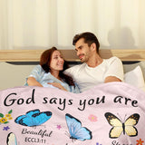 God Says You Are Positive Blanket - Personalized Christian Blanket with Name -Easter Gift, Inspirational Gift for Mom Kids Boys Girls