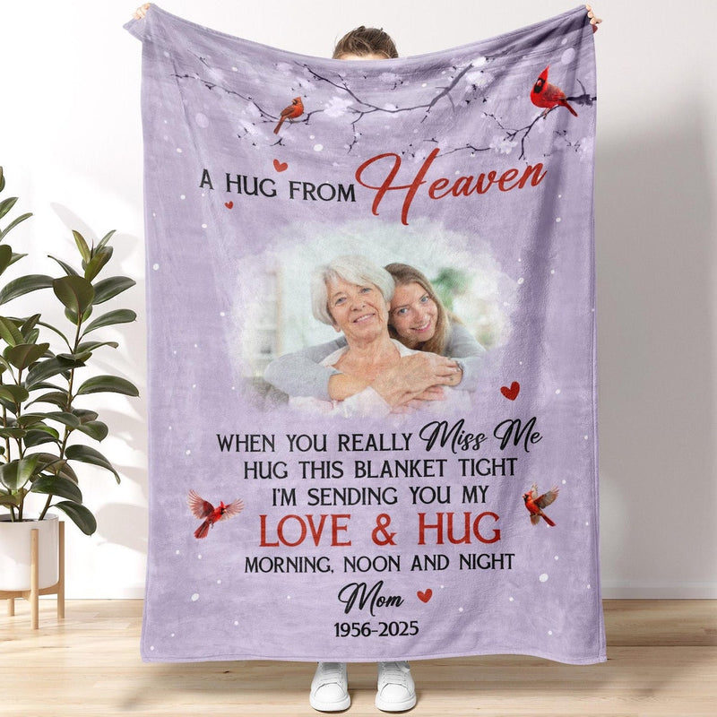 A Hug from Heaven - Custom Memorial Blanket with Photos for Loss of Loved One, in Loving Memory Personalized Sympathy Blanket for Loss of Mom Dad  Husband Wife Friend, In Memory of Loved One Gifts