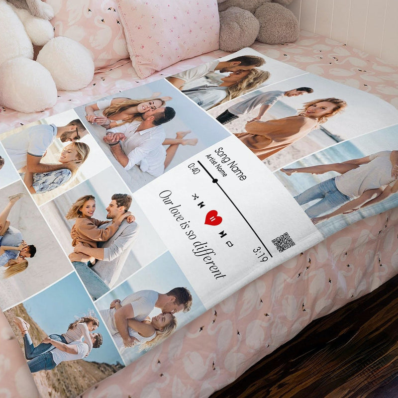 Custom Photo Blanket with Song - Valentine Day Gift, Custom Music Photo Blanket, Anniversary Gift for Boyfriend, Husband, Girlfriend, Wife