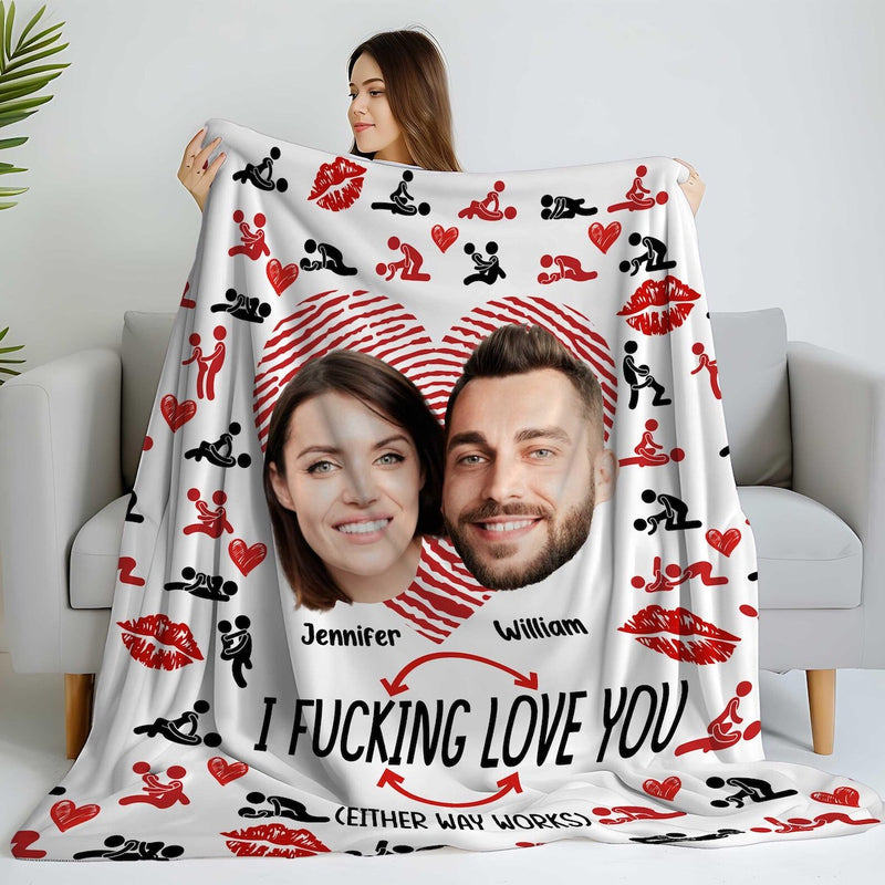 I Love You - Funny Personalized Couple Photo Blanket - Romantic Birthday Valentine's Day Wedding Anniversary Gift for Couples Wife Husband Boyfriend Girlfriend