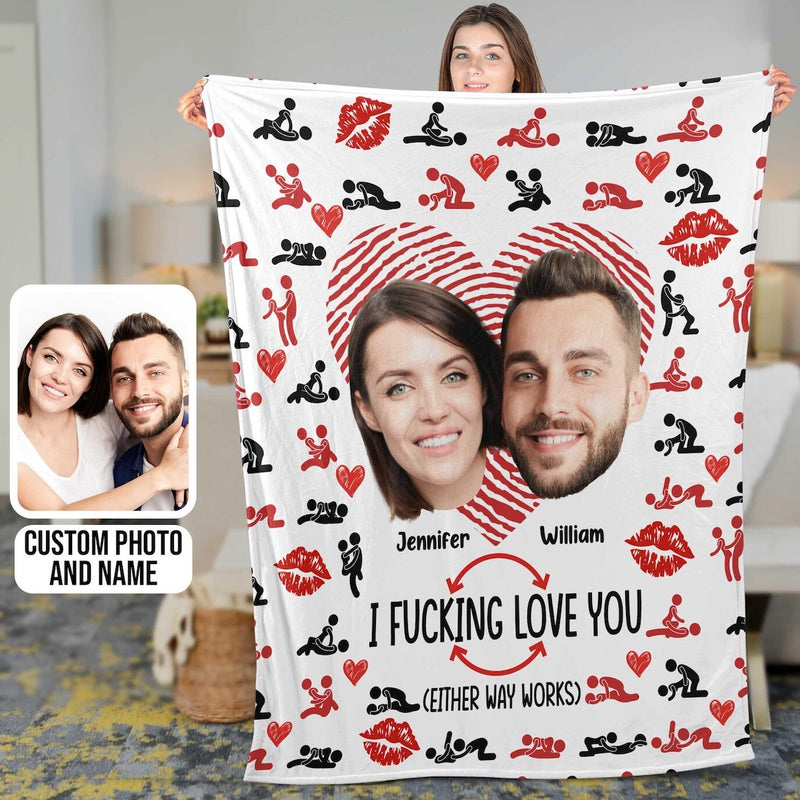 I Love You - Funny Personalized Couple Photo Blanket - Romantic Birthday Valentine's Day Wedding Anniversary Gift for Couples Wife Husband Boyfriend Girlfriend