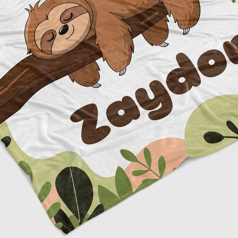 Personalized Name Sloth Baby Blanket - Unique Kids Blanket Sloth Lover Gift