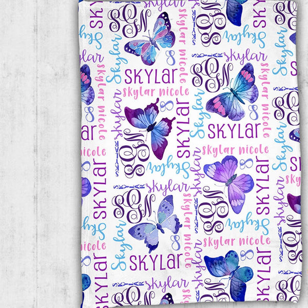 Personalized Name Blanket - Butterfly Blanket - Personalized Butterfly Baby Blanket - Butterflies Baby Name Blanket - Baby Shower Gift