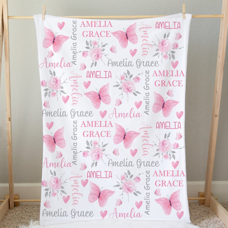 Personalized Name Blanket - Butterfly Blanket - Personalized Butterfly Baby Blanket - Butterflies Baby Name Blanket - Baby Shower Gift