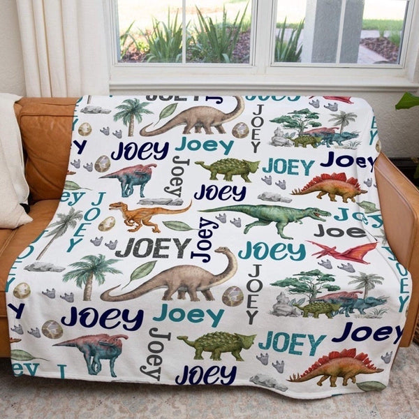 Custom Blanket with Name - Personalized Blanket - Custom Dinosaur Blanket - Christmas Gift - Dinosaur Blanket for kids - Blanket with Dinos