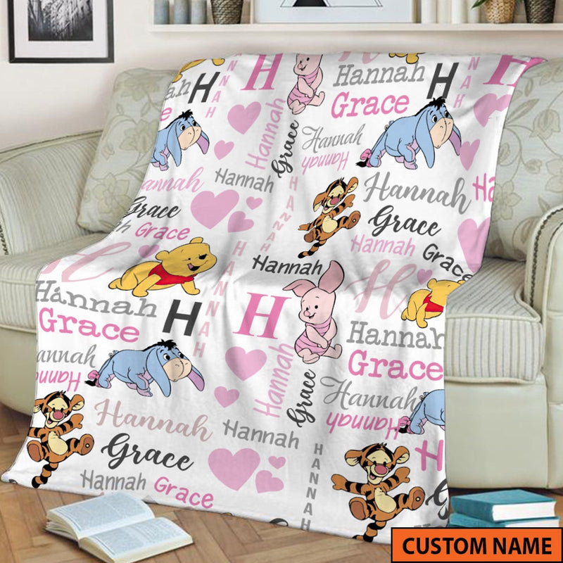 Personalized Winnie the Pooh blanket, Pooh Bear and friends blanket, Birthday gift for her/him, Kids Adults blanket