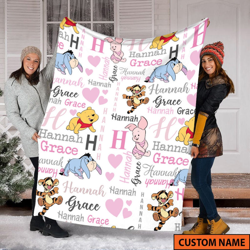 Personalized Winnie the Pooh blanket, Pooh Bear and friends blanket, Birthday gift for her/him, Kids Adults blanket