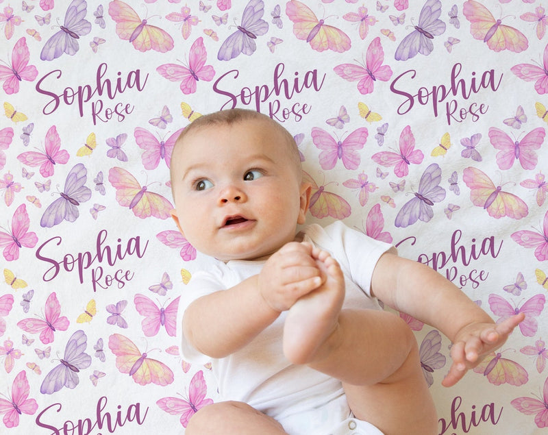 Personalized Name Blanket - Butterfly Blanket - Personalized Butterfly Baby Blanket - Butterflies Baby Name Blanket - Baby Shower Gift