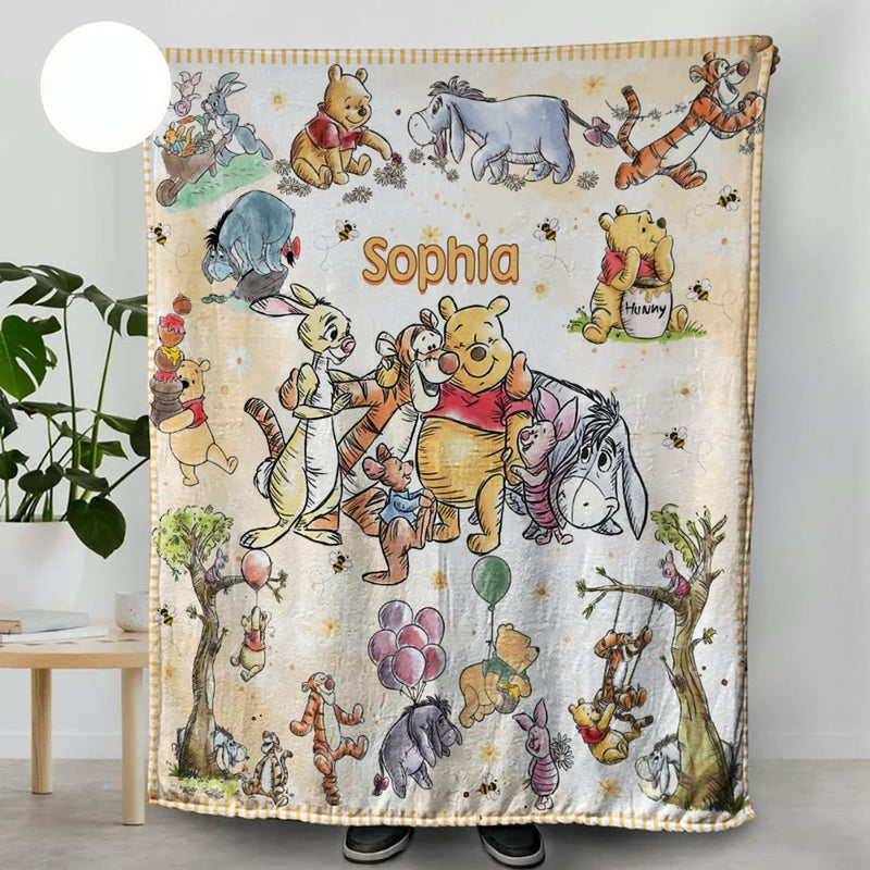 Personalized Winnie the Pooh blanket, Pooh Bear and friends blanket, Birthday gift for her/him, Kids Adults blanket