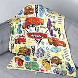 Personalized Cartoon Cars Blanket, Custom Name Pixar Cars Blanket, Lightning McQueen Sally Tow Mater Characters Blanket, Cars Birthday Gifts