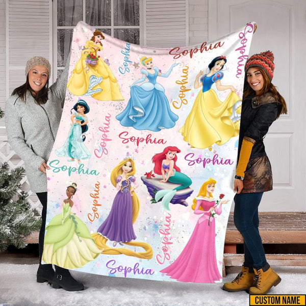 Personalized Disney Princess Blanket, Custom Name Baby Girl Blanket, Disney Princess Birthday Girl Gift