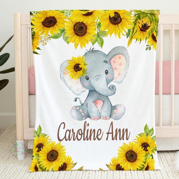 Personalized elephant baby blanket, Custom name baby blanket, Elephant nursery, Elephany todler gift, Elephant gift for baby