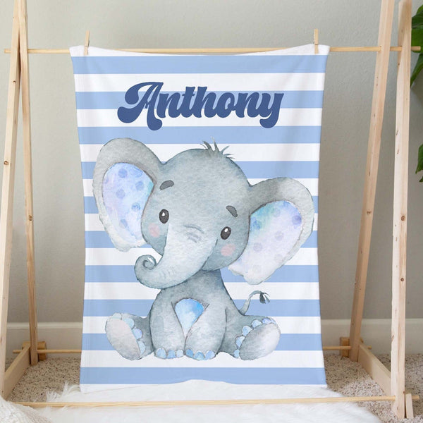 Personalized elephant baby blanket, Custom name baby blanket, Elephant nursery, Elephany todler gift, Elephant gift for baby