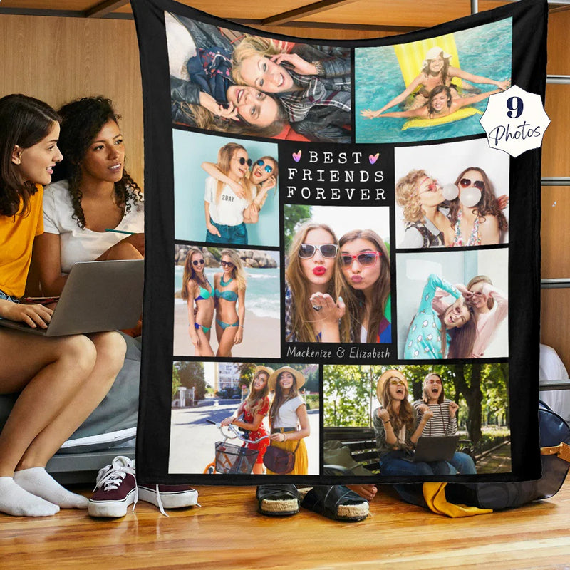 BEST FRIENDS FOREVER - Custom Blanket with Photo and Text - Perfect Birthday Christmas Graduation Gift for Friends