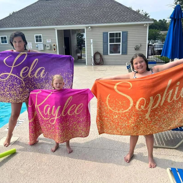 Personalized Name Beach Bath Towel-Unique Gift for Family, Bachelorette Party and Birthday