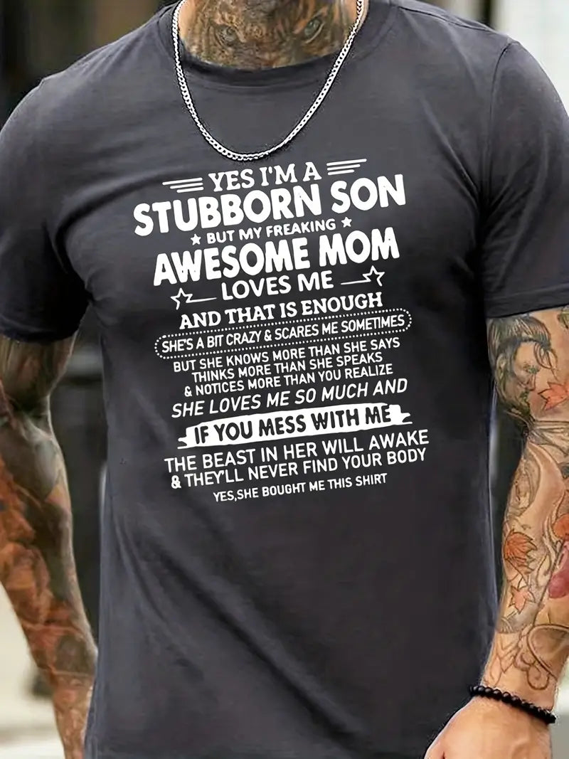 Awesome Mom Print T Shirt for Men