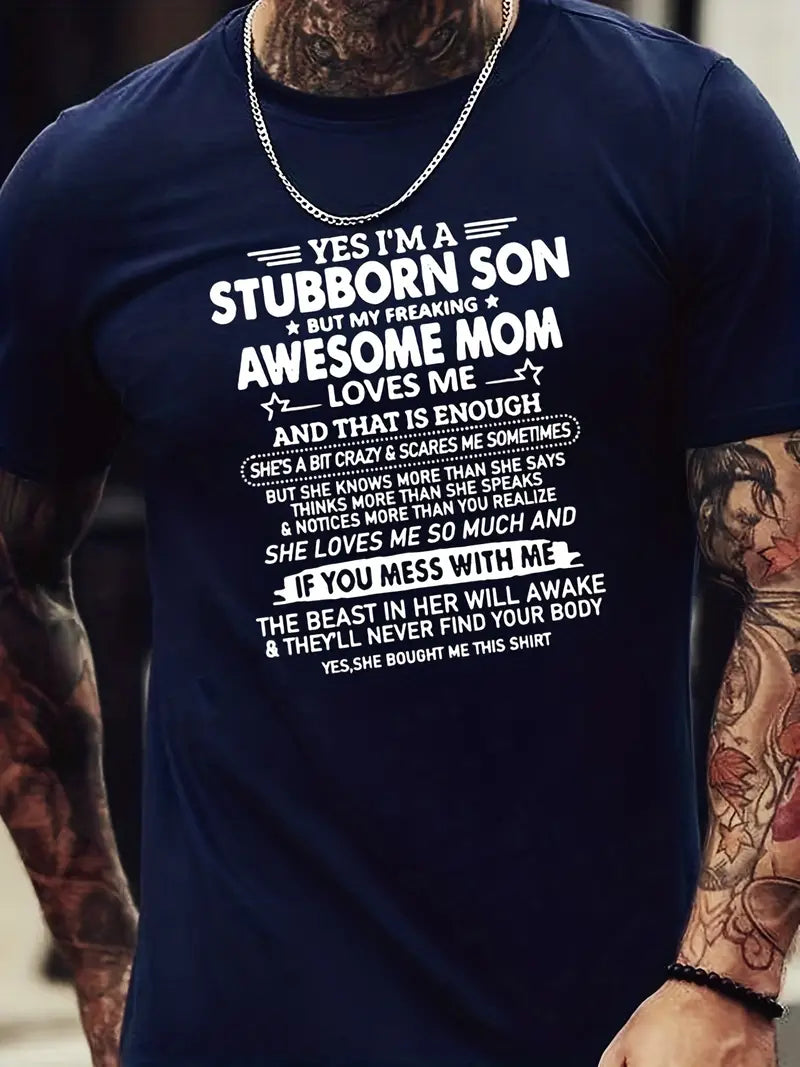 Awesome Mom Print T Shirt for Men