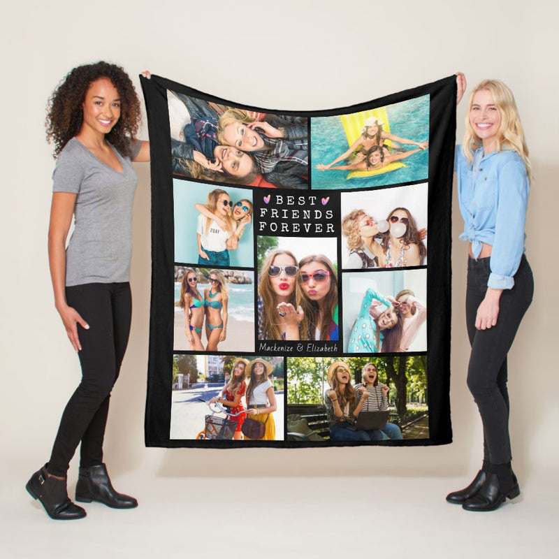 BEST FRIENDS FOREVER - Custom Blanket with Photo and Text - Perfect Birthday Christmas Graduation Gift for Friends