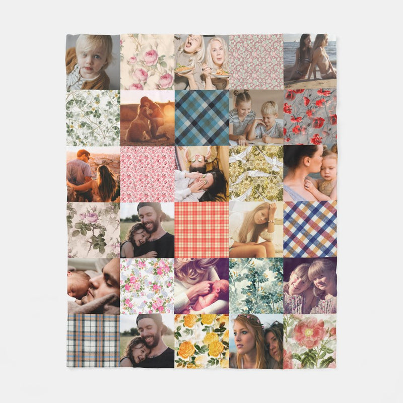 Vintage Patchwork Effect Quilt Pattern Personalized Photo Fleece Blanket