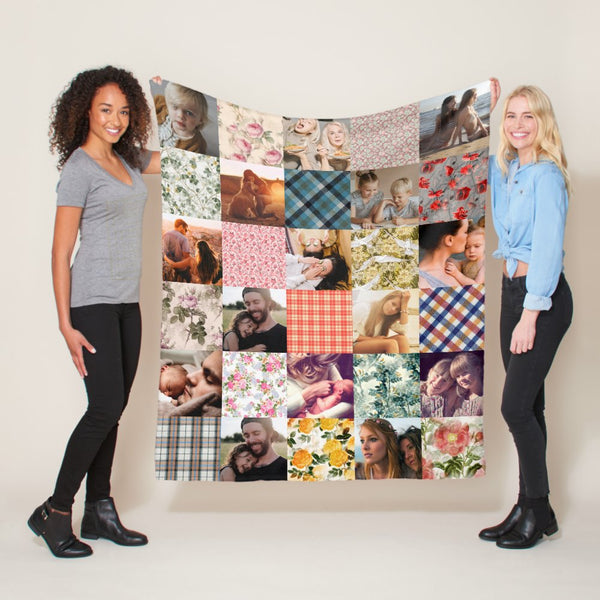 Vintage Patchwork Effect Quilt Pattern Personalized Photo Fleece Blanket