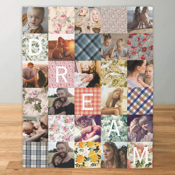 Vintage Patchwork Effect Quilt Pattern Personalized Photo Fleece Blanket