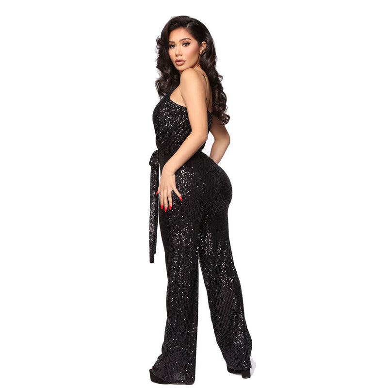 Sparkle On Wide Leg Sequins Jumpsuit