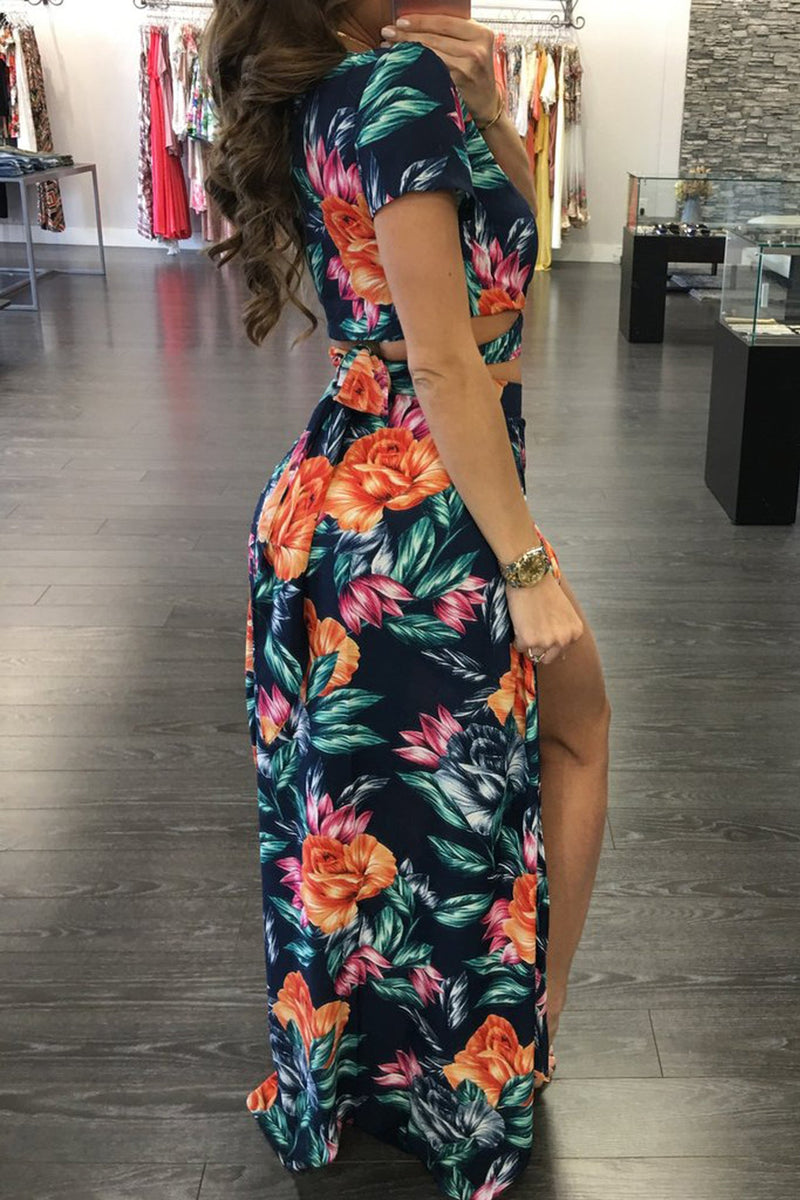 Knot Back Floral Top & Split Thigh Dress