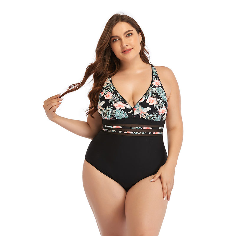 Plus Tropical Print Push Up One Piece Swimsuit