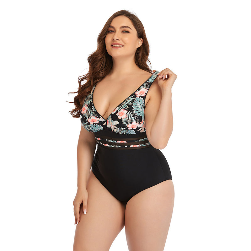 Plus Tropical Print Push Up One Piece Swimsuit