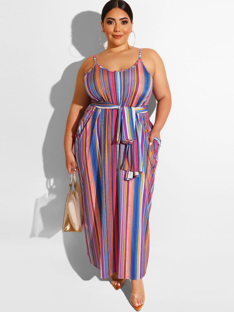 Plus Size Belted Cami Dress with Pockets