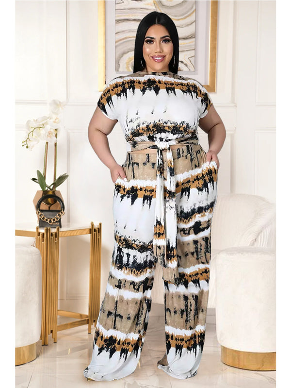 Plus Size Tie Dye Top & Pants Two Piece Set