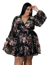 Plus Size Floral Print Belted Dress