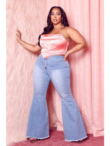 Plus Size High Waist Raw Hem Bootcut Flare Leg Skinny Jeans