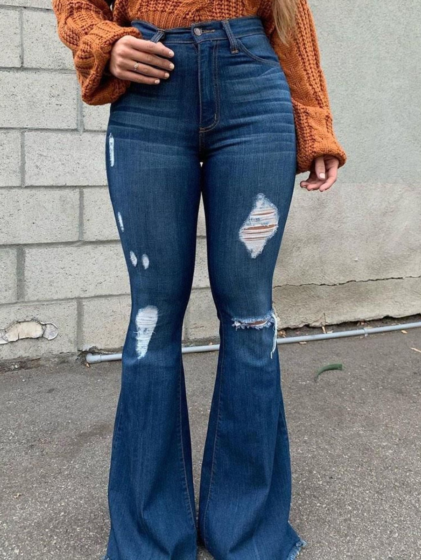 Plus Size High Waist Ripped Raw Hem Bootcut Flare Leg Skinny Jeans ...