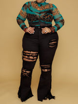 Plus Size Ripped Raw Hem Bootcut Flare Leg Jeans