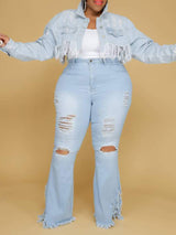 Plus Size Ripped Raw Hem Bootcut Flare Leg Jeans