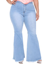 Plus Size High Waist Raw Hem Bootcut Flare Leg Skinny Jeans