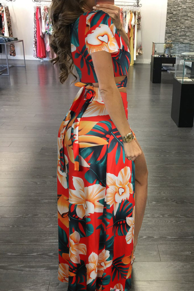 Knot Back Floral Top & Split Thigh Dress