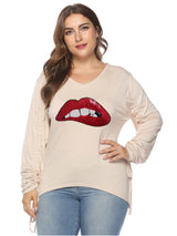 Plus Size Drawstring Sleeve High Low Tee Top